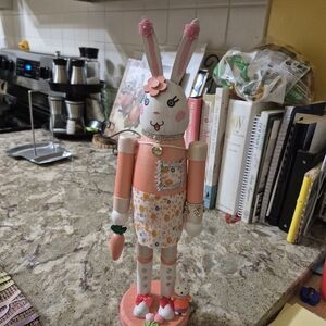 Pink Floral Bunny Nutcracker Figurine